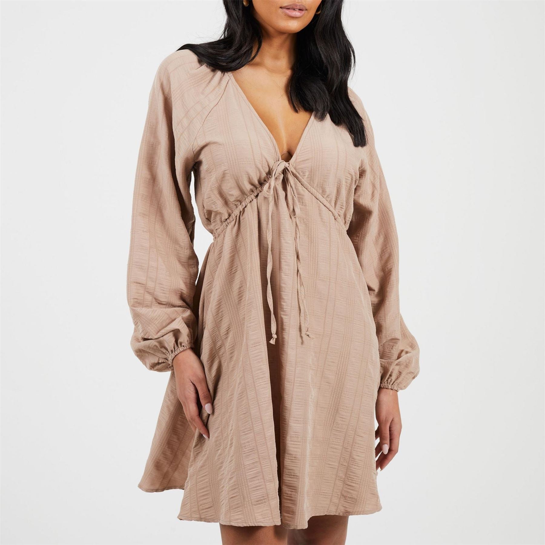 Brave Soul V-Neck Long Sleeve Mini Babydoll Dress