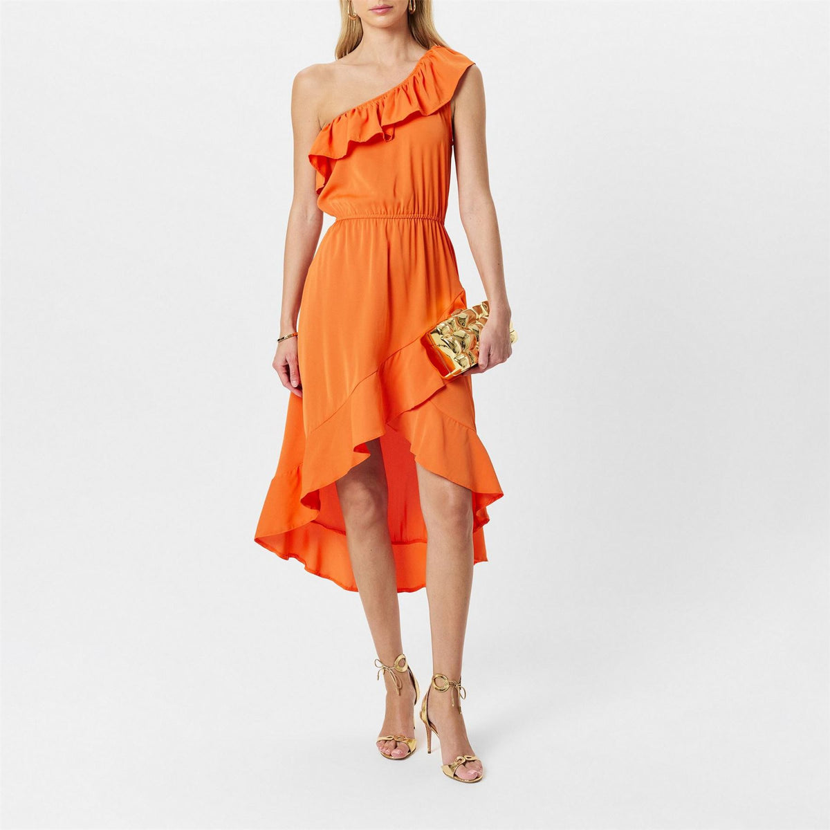AX Paris Shoulder Frill Detail Dipped Hem Dress