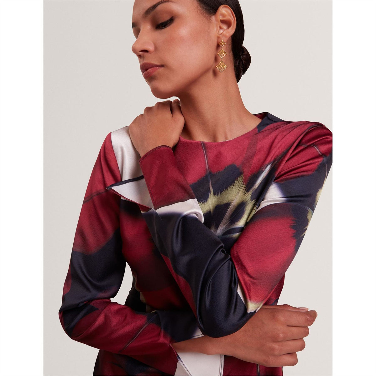 Ted Baker Jewel Neck Long Sleeve Midi Dress