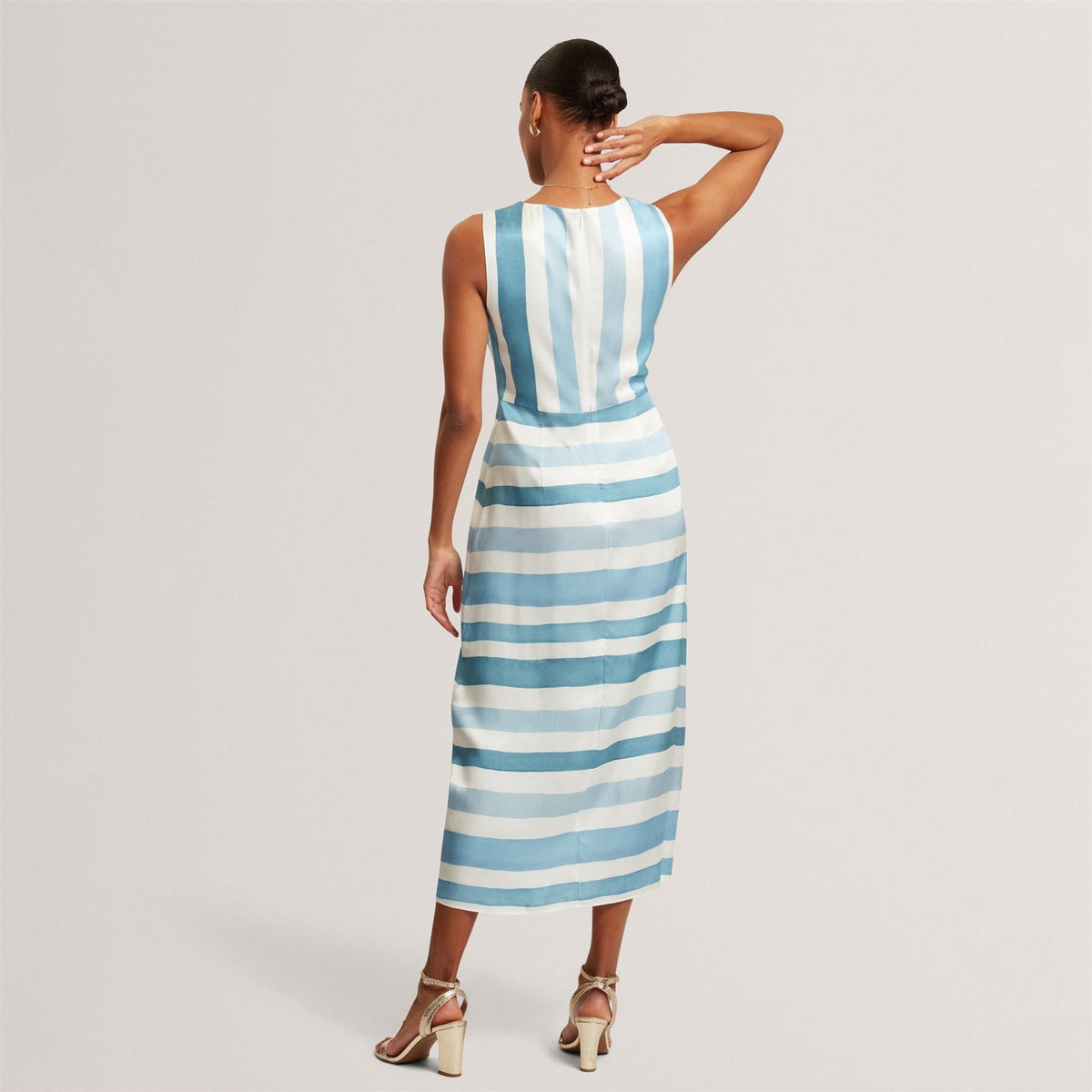 Ted Baker Baker Blue Stripe Tie Front Sleeveless Midi Dress