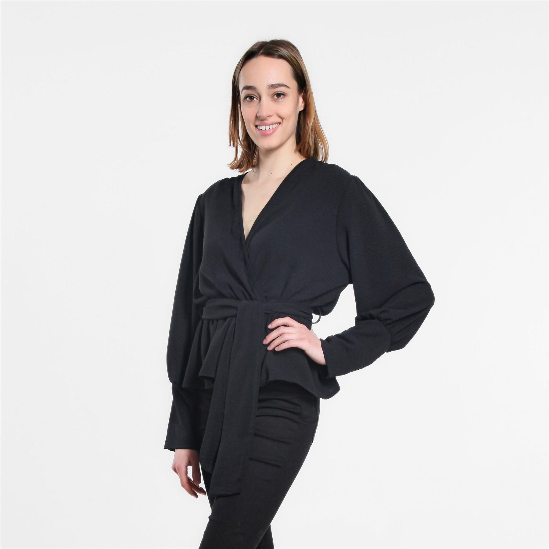 Be You Peplum Wrap V Neck Relaxed Fit Blouse