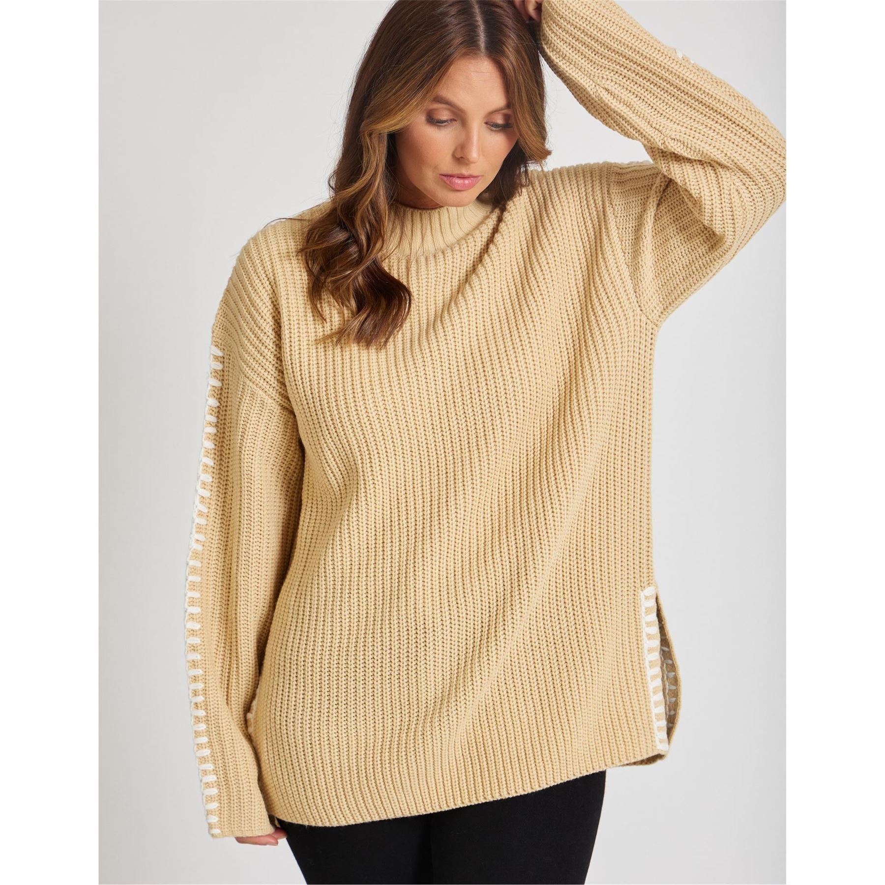 Be You By Contrast Stitch Crew Neck Jumper