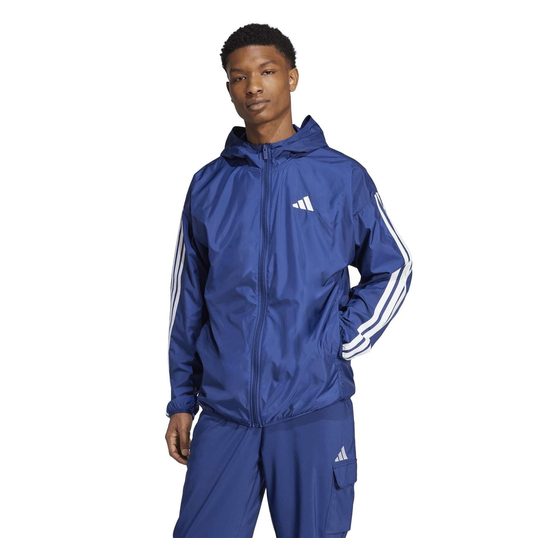 adidas Hooded Neck Windbreaker with Side Stripes and Bold Logo