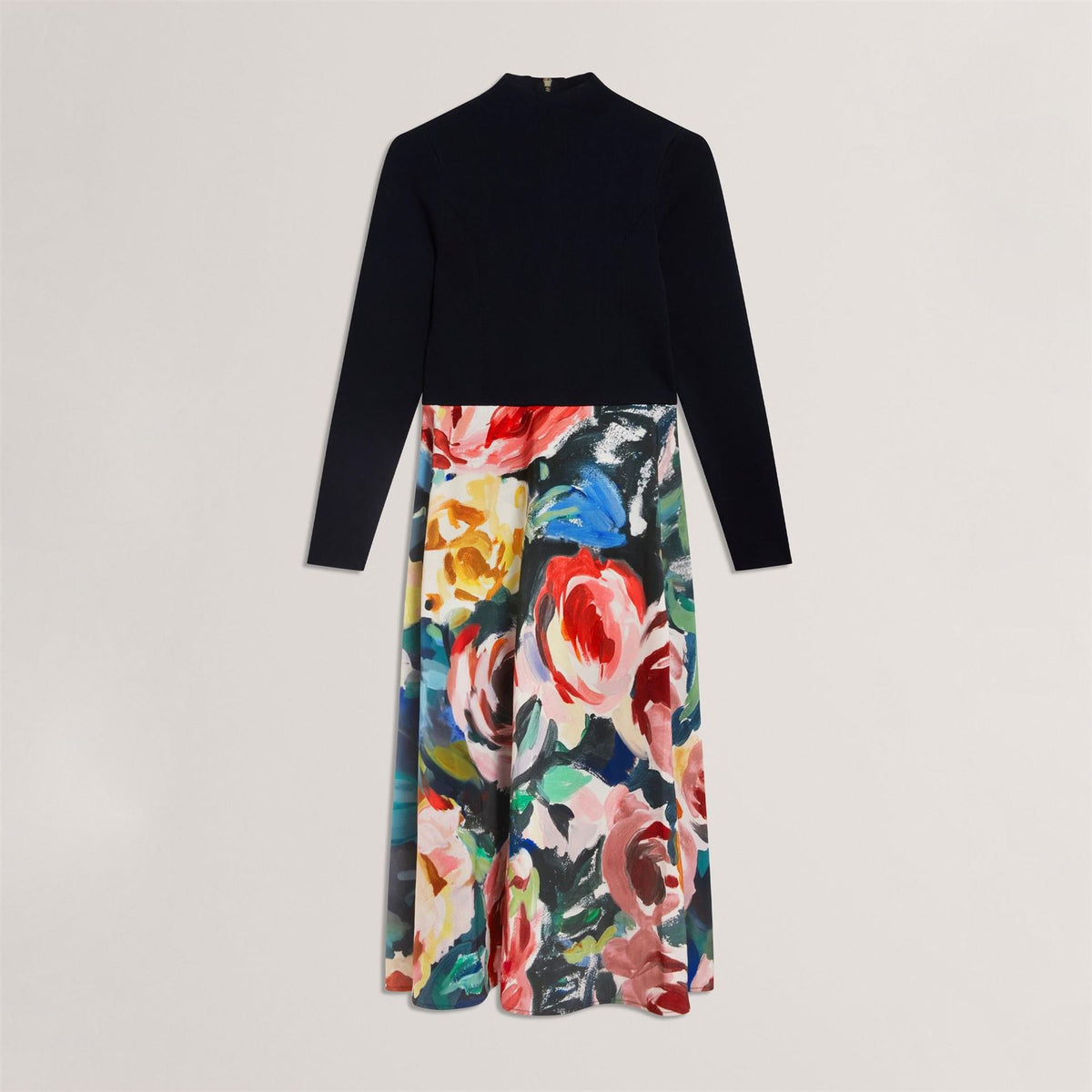 Ted Baker Print V-Neck Long Sleeve Midi Dress