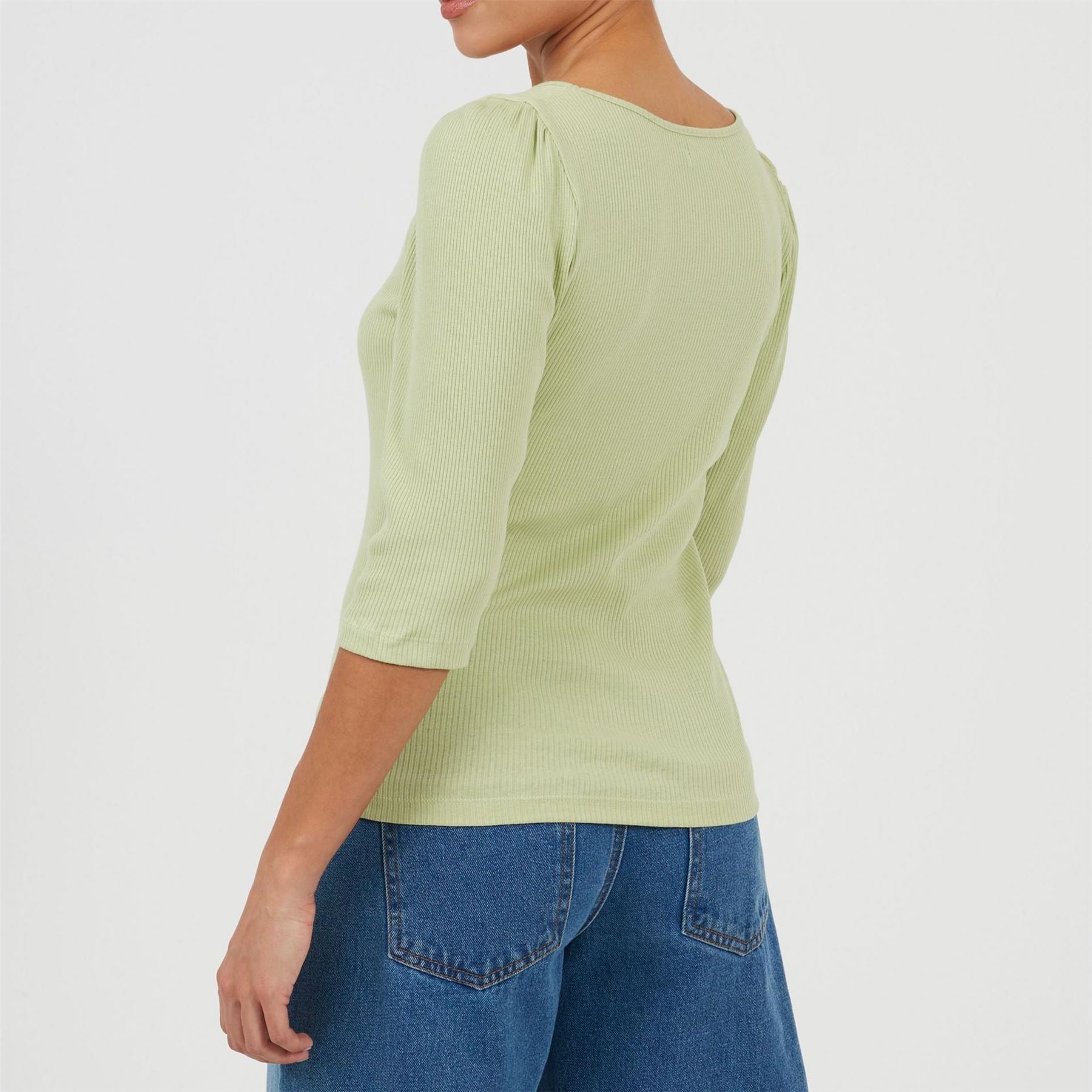 Brave Soul Square Neck Puff Sleeve Three Quarter T-Shirt