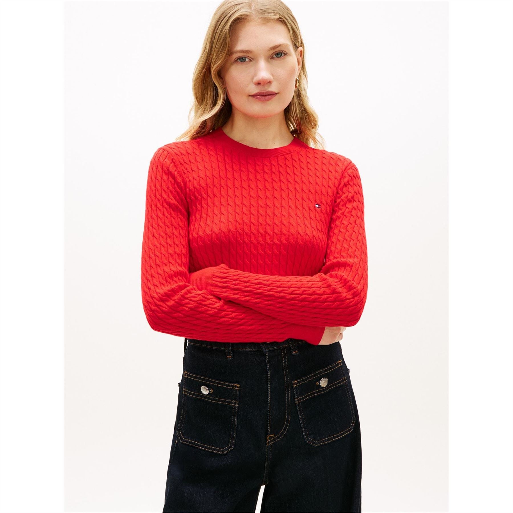 Tommy Hilfiger Cable Detail Crew Neck Long Sleeve Sweater