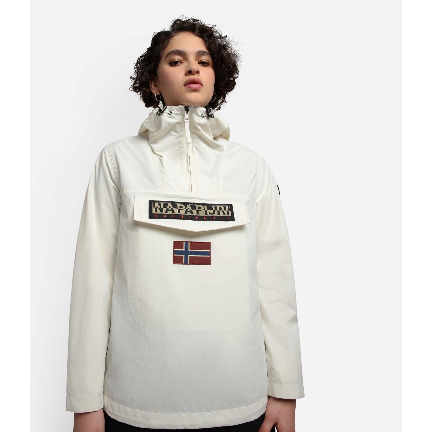 Napapijri Rainforest Water Resistant Hooded Cropped Long Sleeve Rain Anorak
