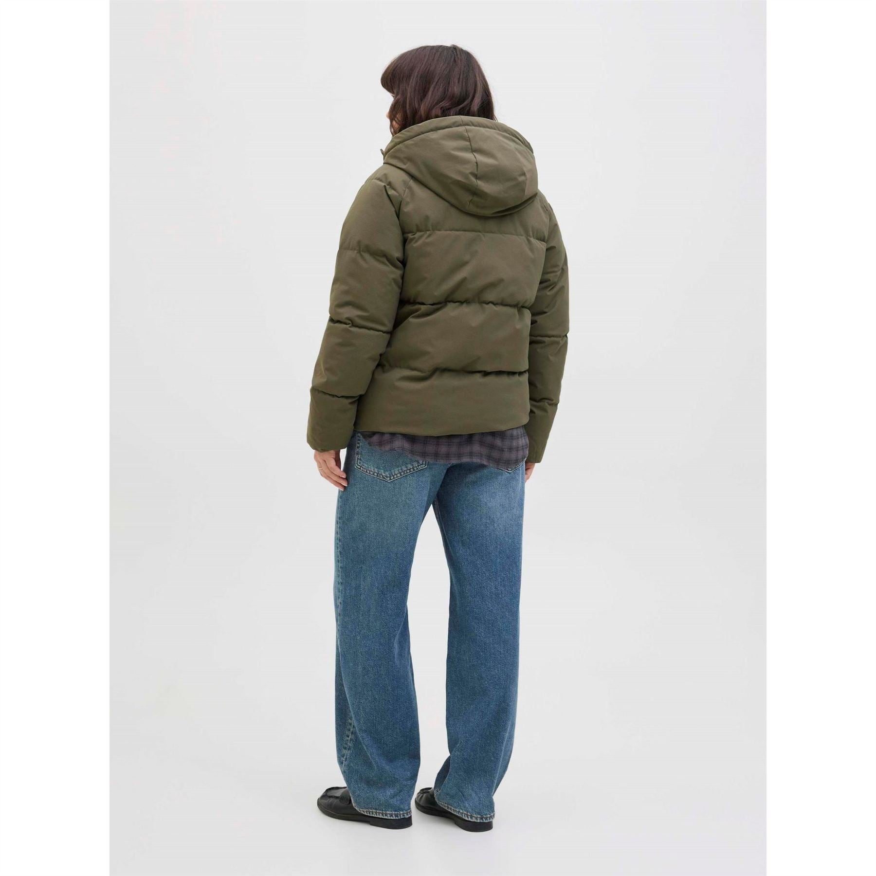 JJXX Womens Global Solid Patterned Hooded Snap Button Puffer Jacket