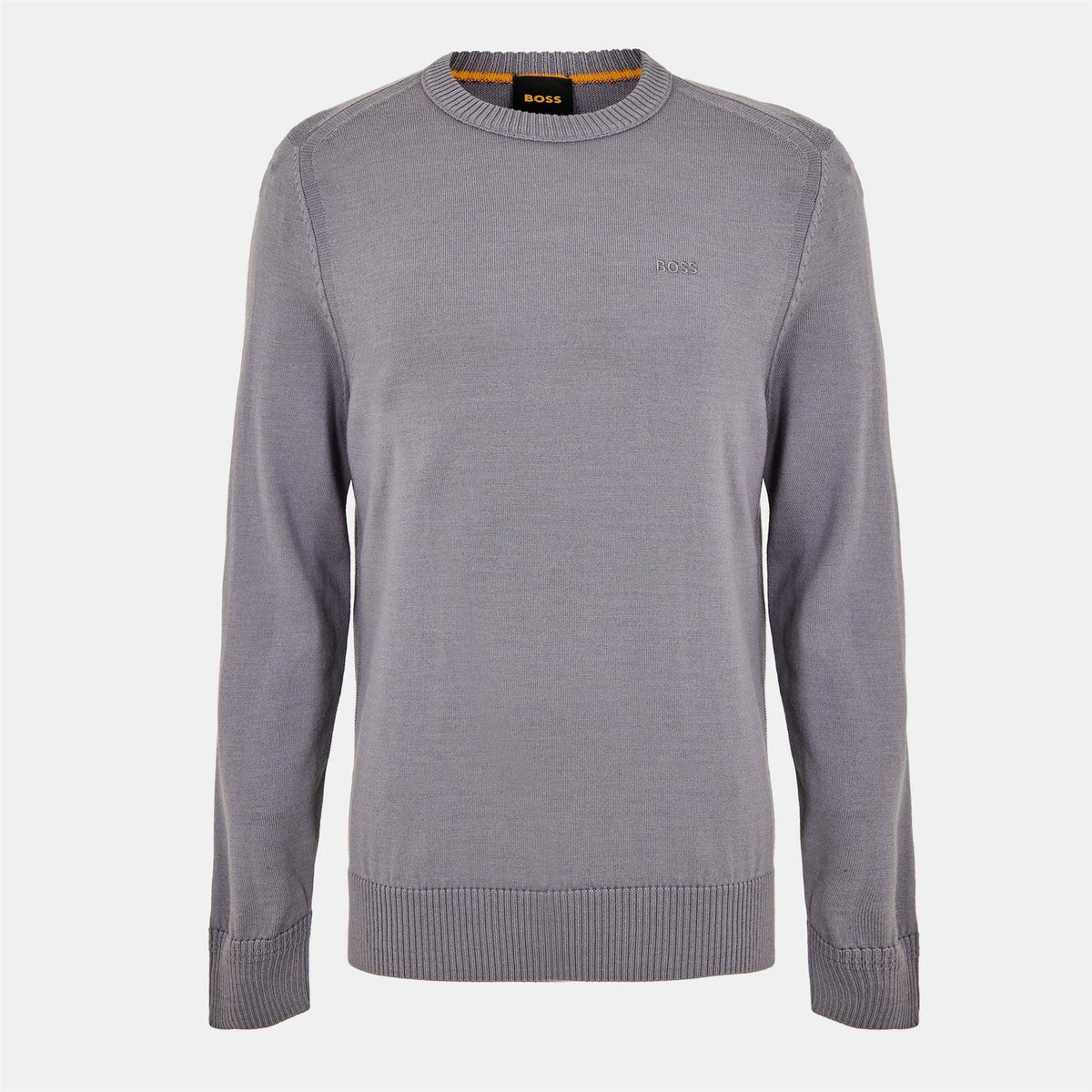 Boss Embroidered Crew Neck Ribbed Collar Long Sleeve Sweater