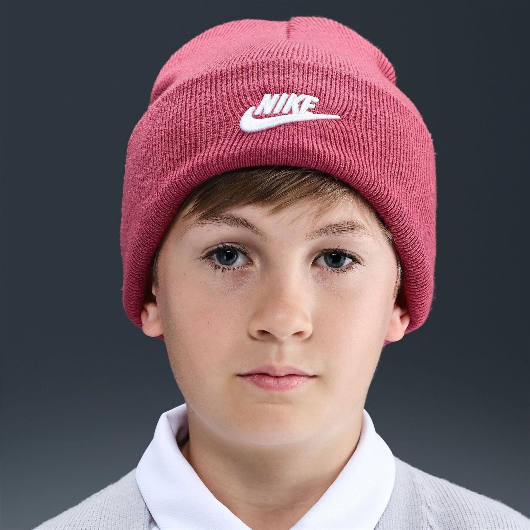 Nike Nsw Junior Wordmark Embroidered Logo Ribbed Cord Effect Fold Up Brim Beanie