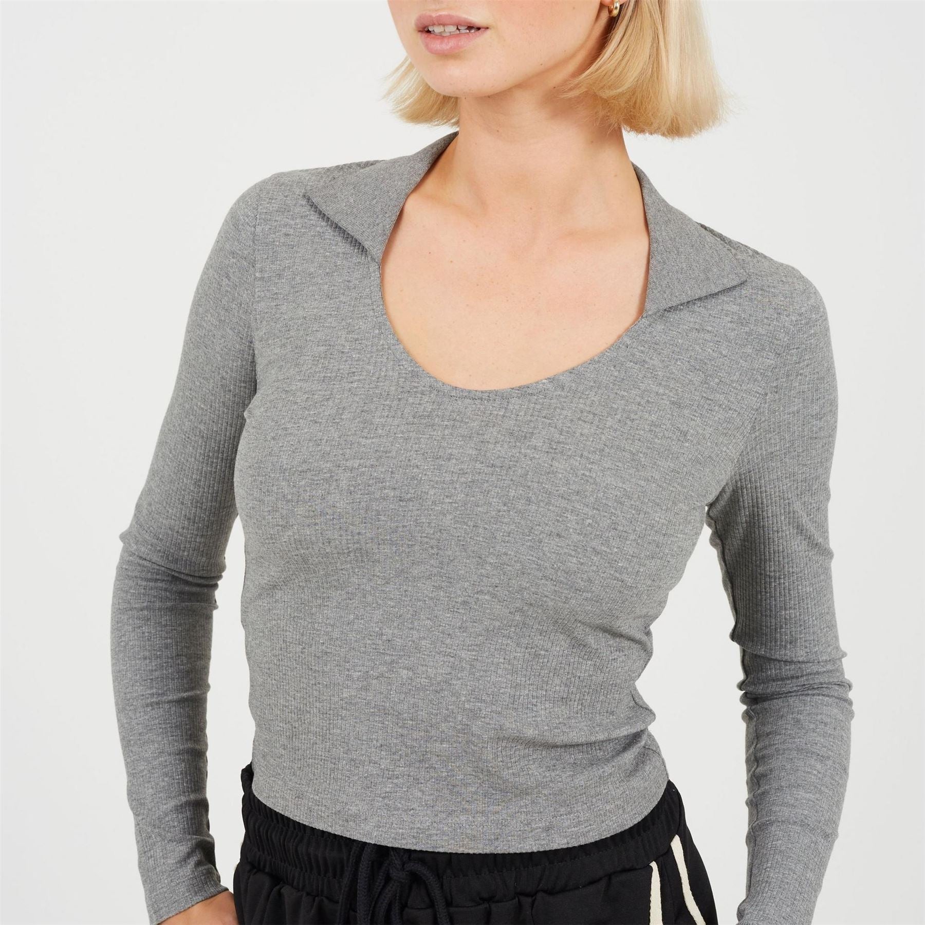 Brave Soul Womens Long Sleeve Scoop Neck Top With Collar