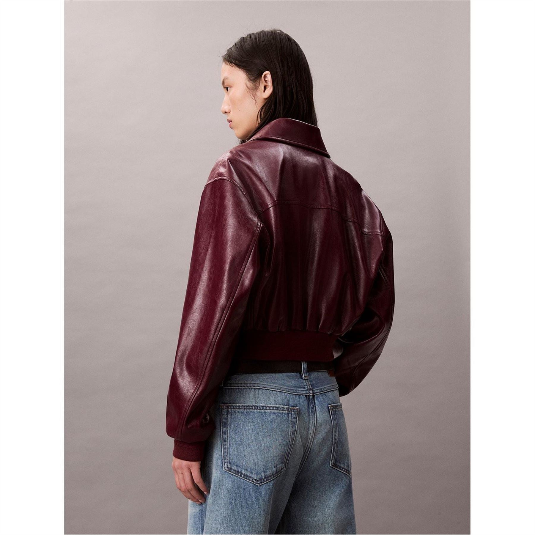 Calvin Klein Jeans Solid Patterned Snap Button Ribbed Cuff Bomber Jacket