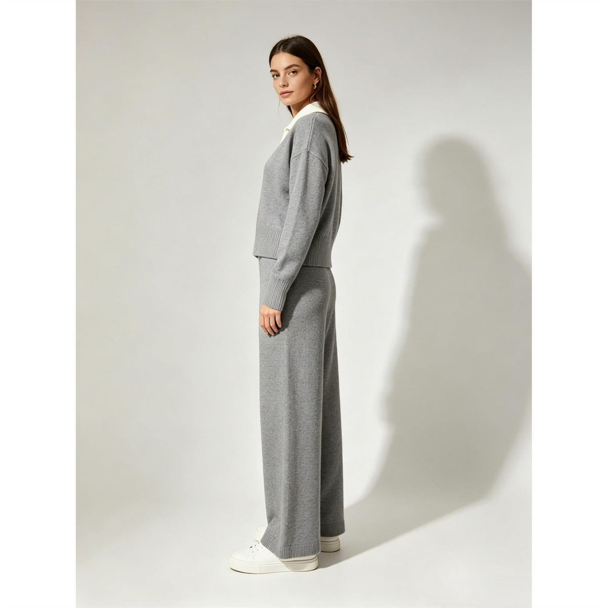 Miso V Neck Knit Long Sleeve Oversized Fit Top And Trouser Set
