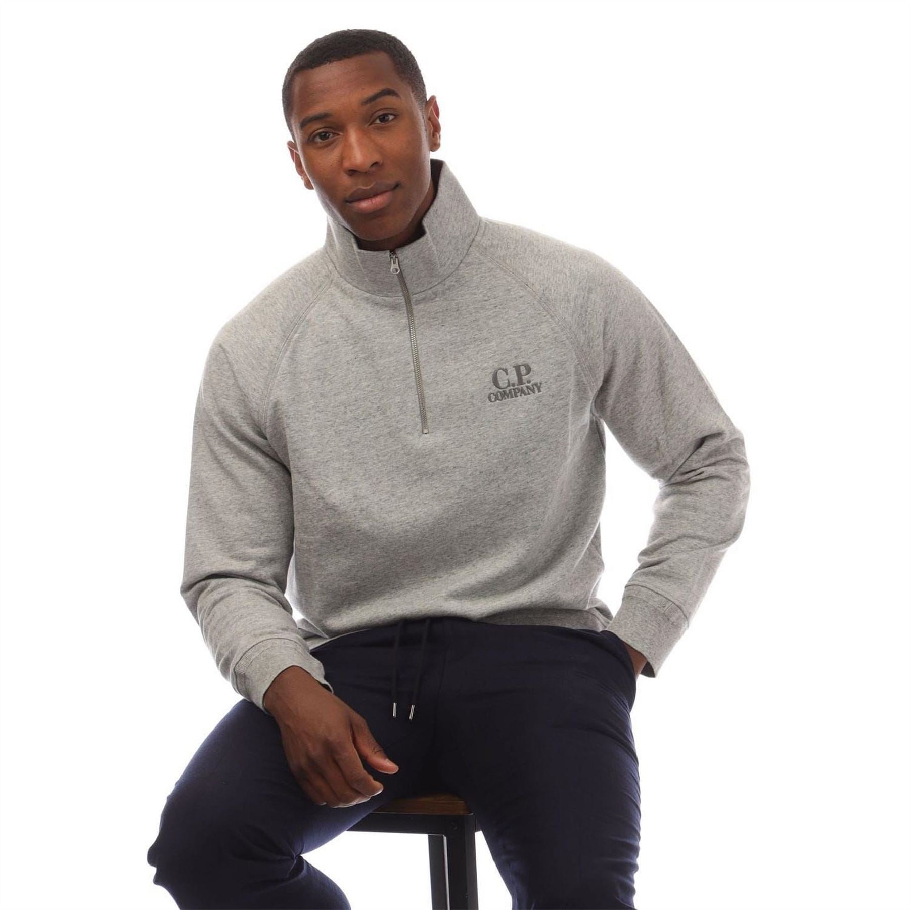CP Company Raised Fleece Half Zip Logo Sweatshirt