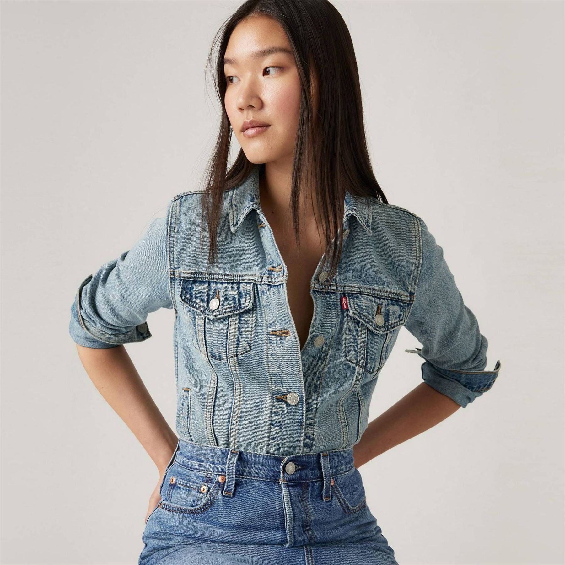 Levis Ex Boyfriend Trucker Cotton Long Sleeve Point Collar Denim Jacket