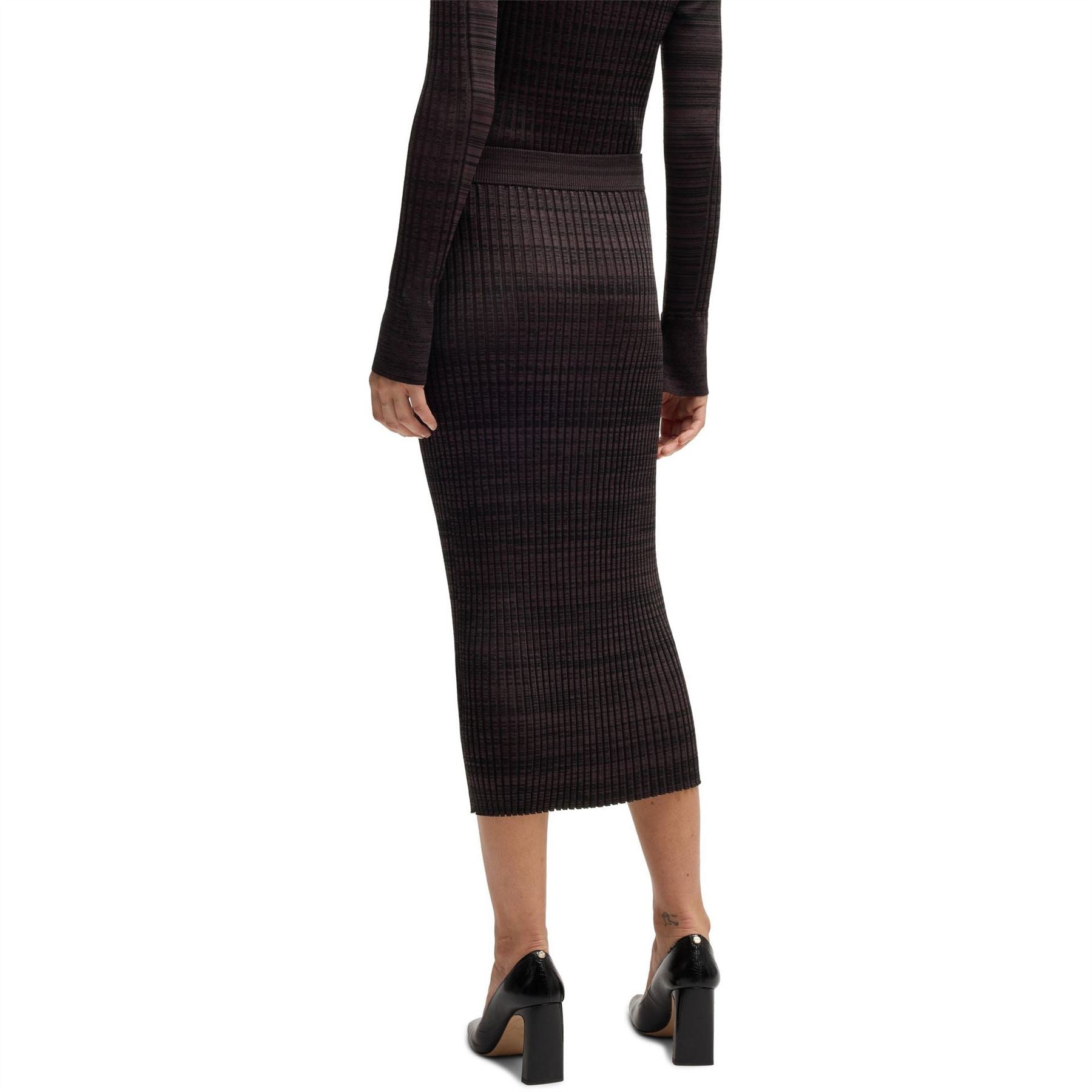 Boss Farmina Midi Vertical Stripe Patterned Knitted Skirt