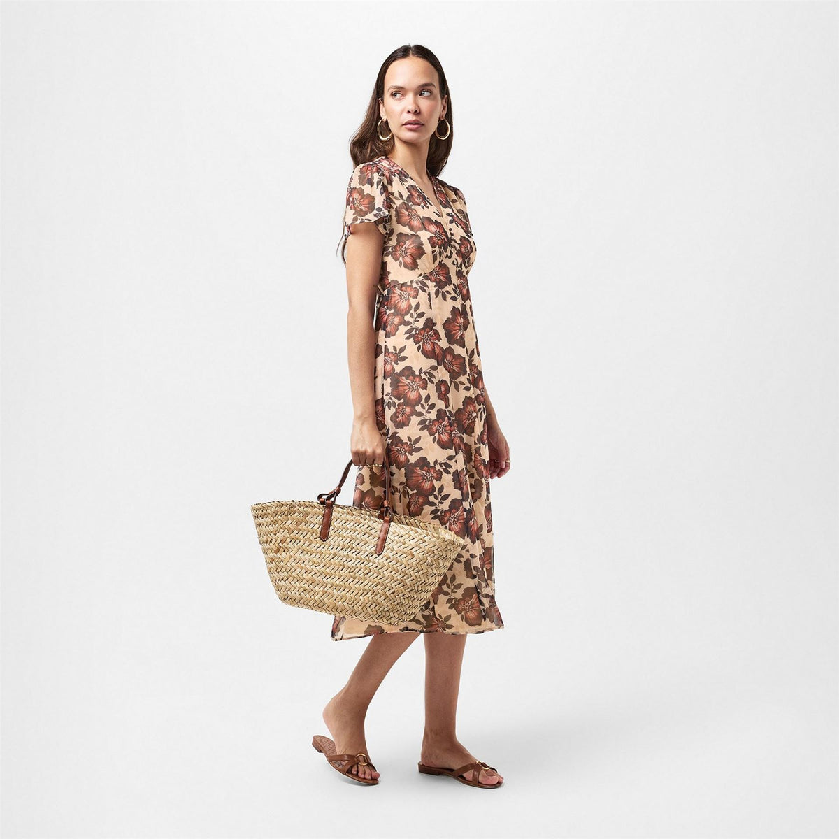 French Connection Elyse V-Neck Midi A-Line Dress