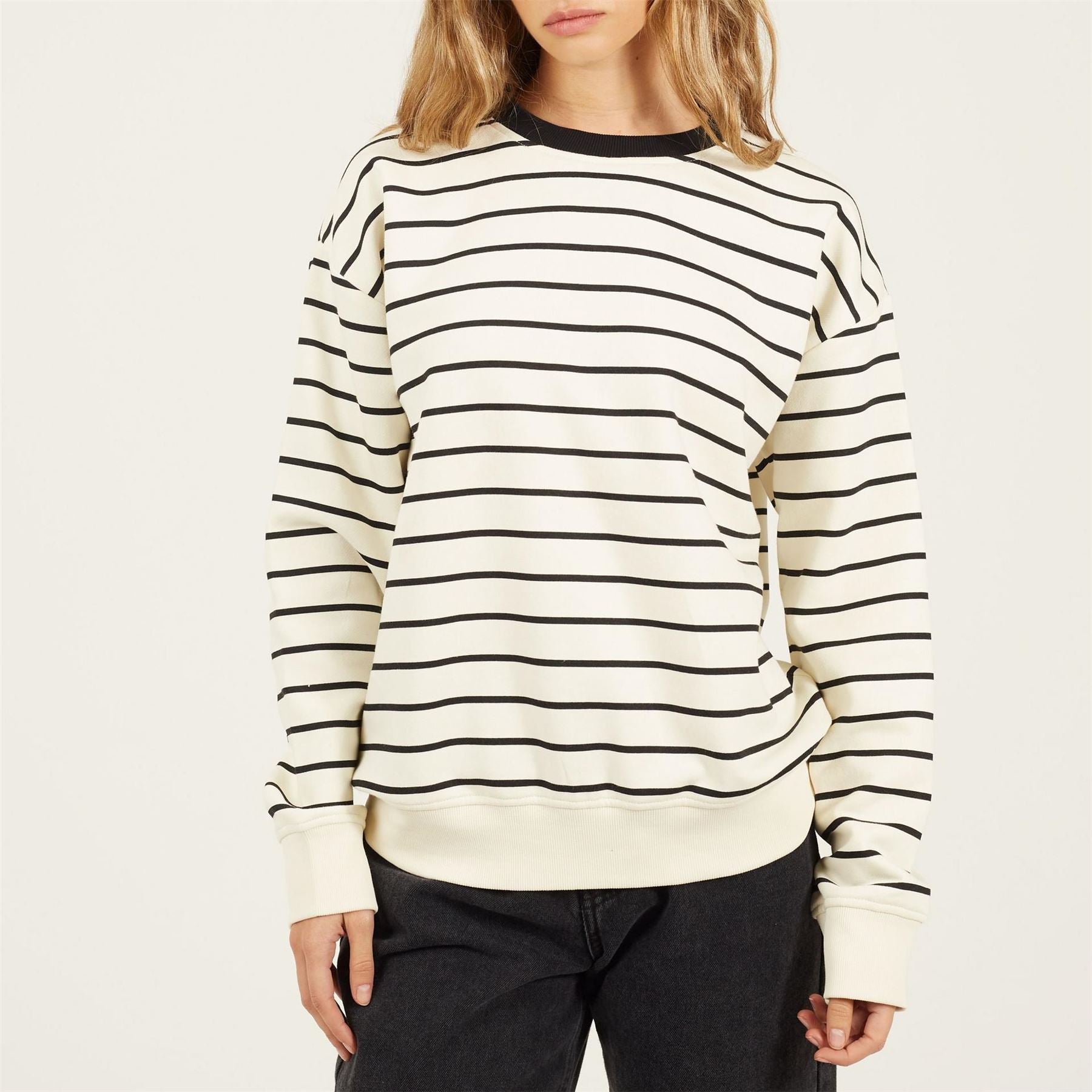 Brave Soul Womens Crew Neck Striped Sweatshirt With Contrast Neck