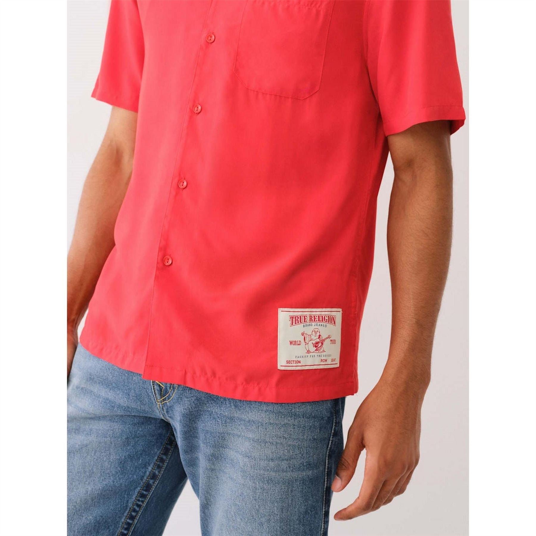 True Religion Camp Collar Short Sleeve Plain Shirt