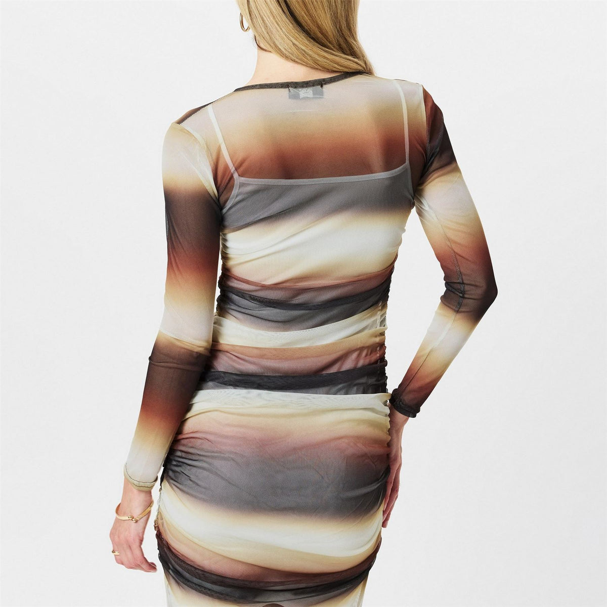 AX Paris Ombre Printed Mesh Overlay Long Sleeve Bodycon Midi Dress