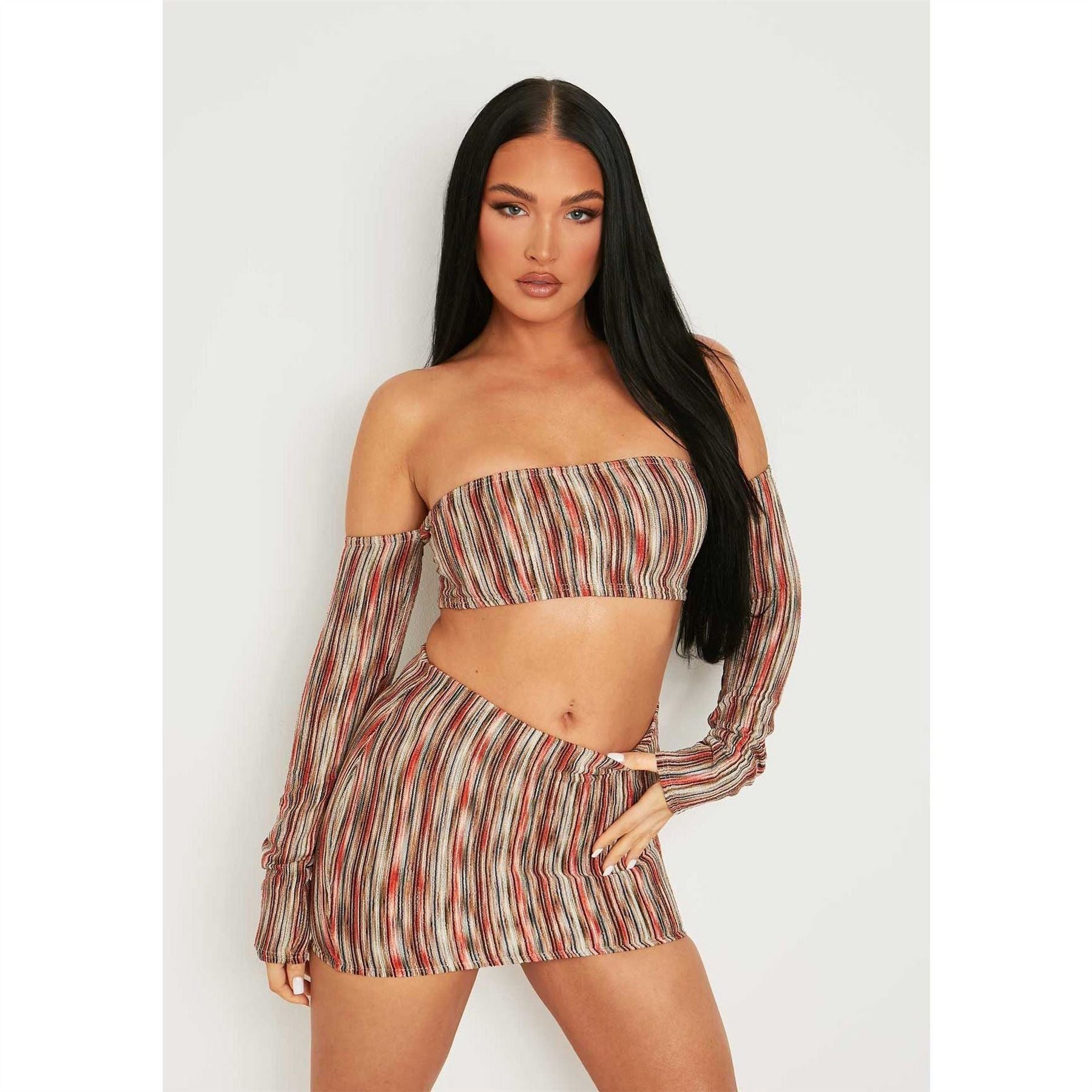 Missy Empire Stripe Cold Shoulder Bandeau Crop Top