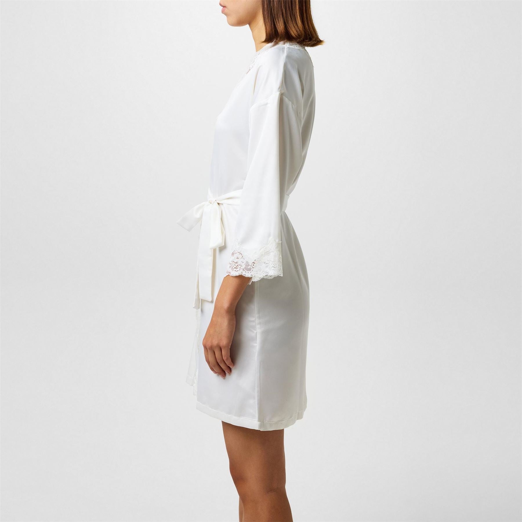 Lauren by Ralph Lauren Lace Trimmed Satin Dressing Gown