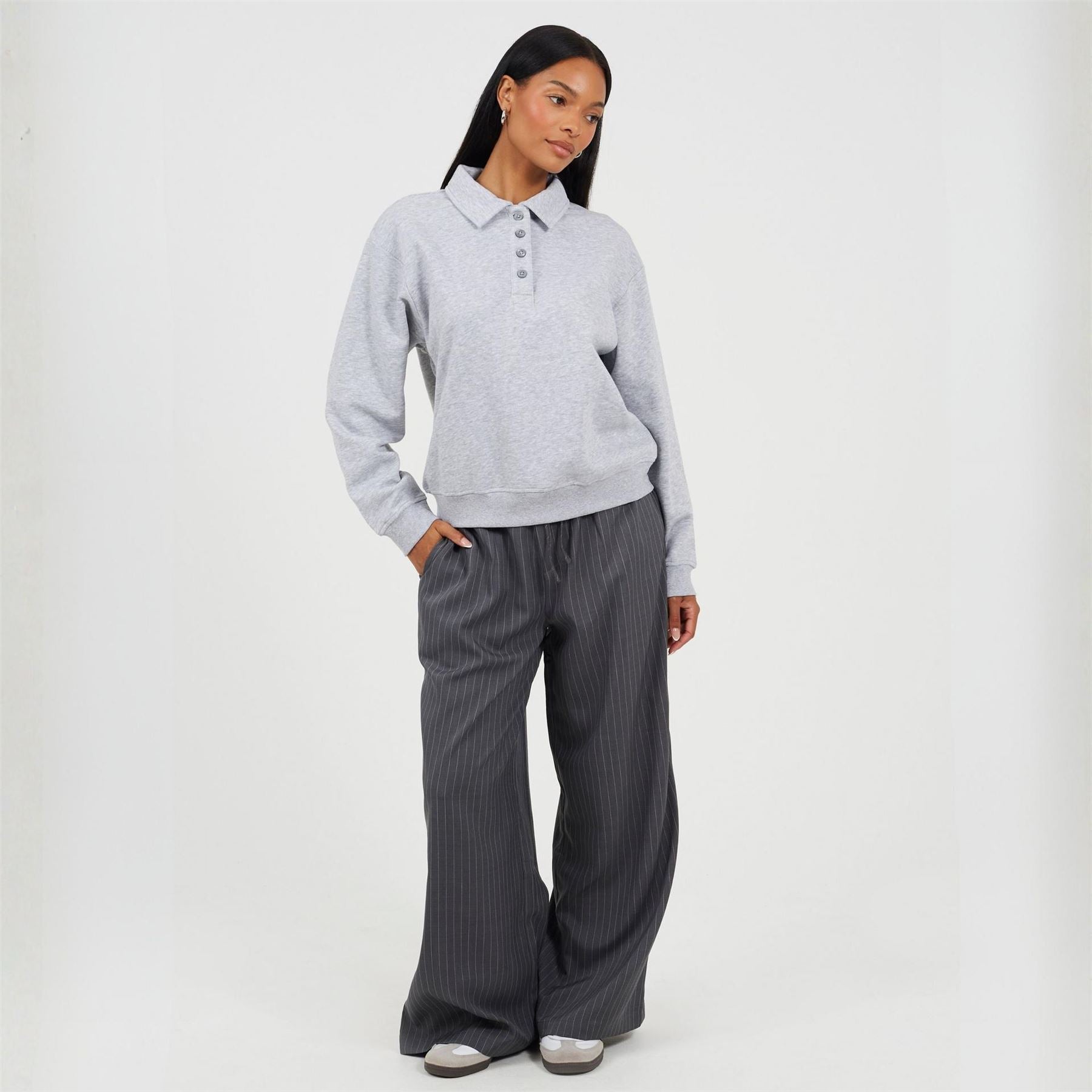 Brave Soul Womens Quarter Button Down Sweatshirt With Collar