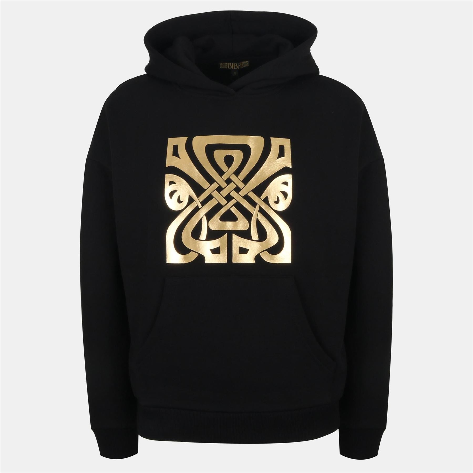 Biba Solid Patterned Hooded Ribbed Cuff Sweat Jacket