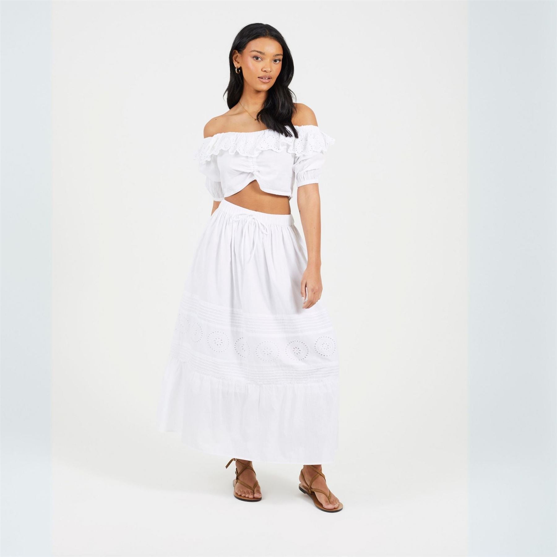 Brave Soul Womens Half Sleeve Cropped Top With Broderie Frill