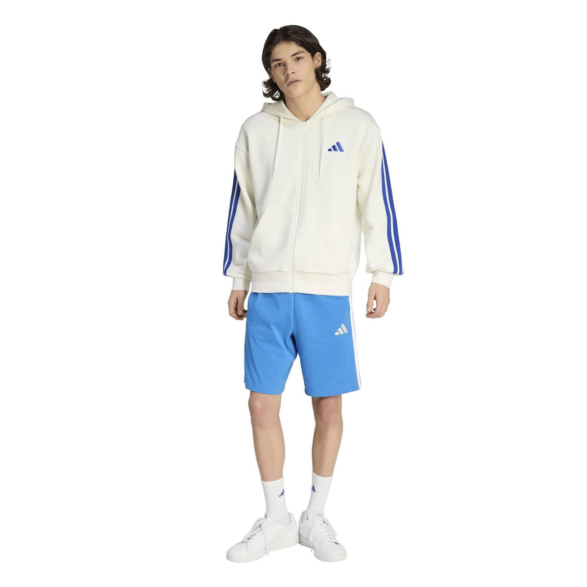 adidas Mens Essentials Fleece 3 Stripes Full Zip Hoodie