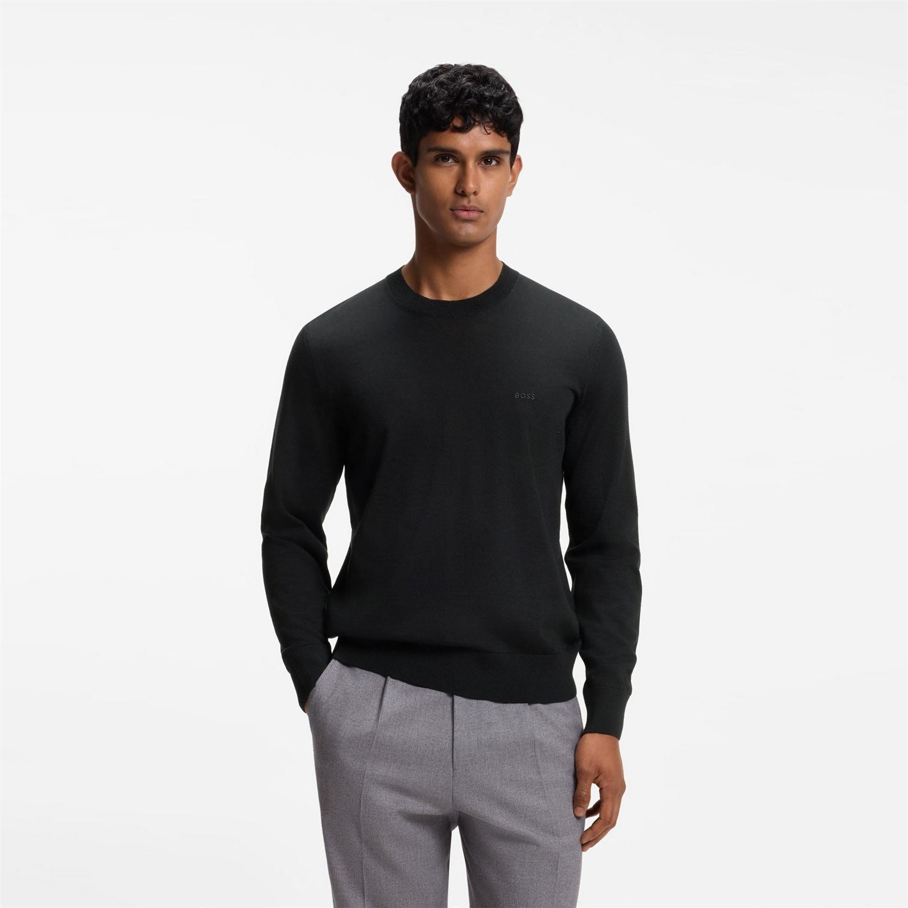 Boss Black Merino Wool Knitted Crew Neck Jumper (leno)
