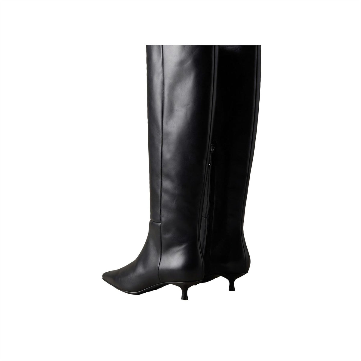 Calvin Klein Kitten Heel Leather Knee High Boots