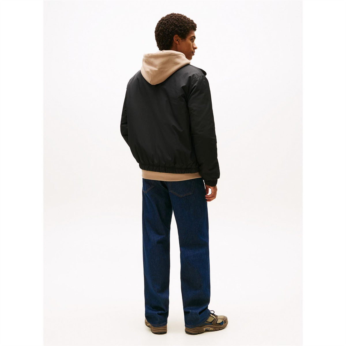 Tommy Jeans Solid Patterned Ribbed Cuff Mock Neck Harrington Jacket