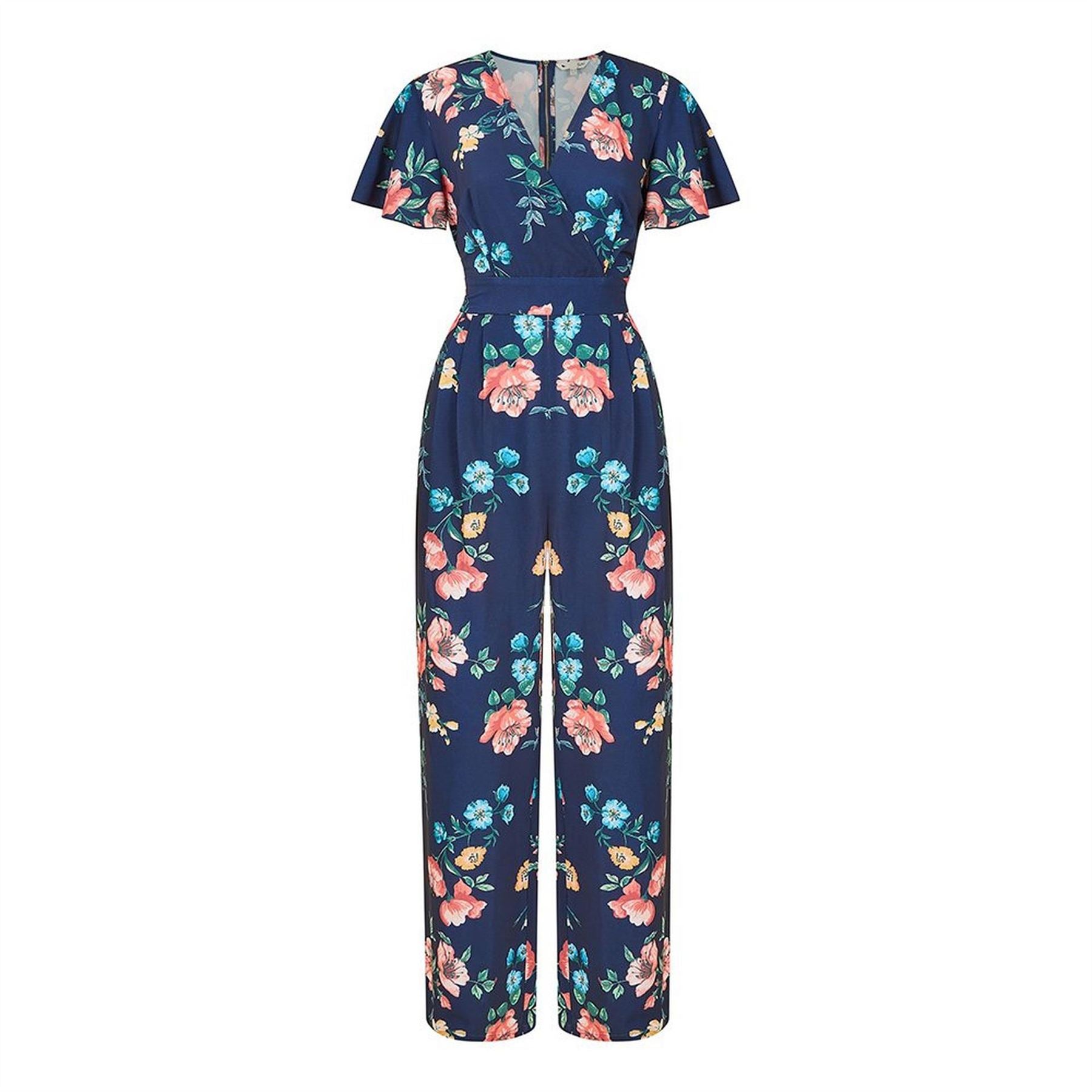 Yumi Floral V-Neck Angel Sleeve Jumpsuit