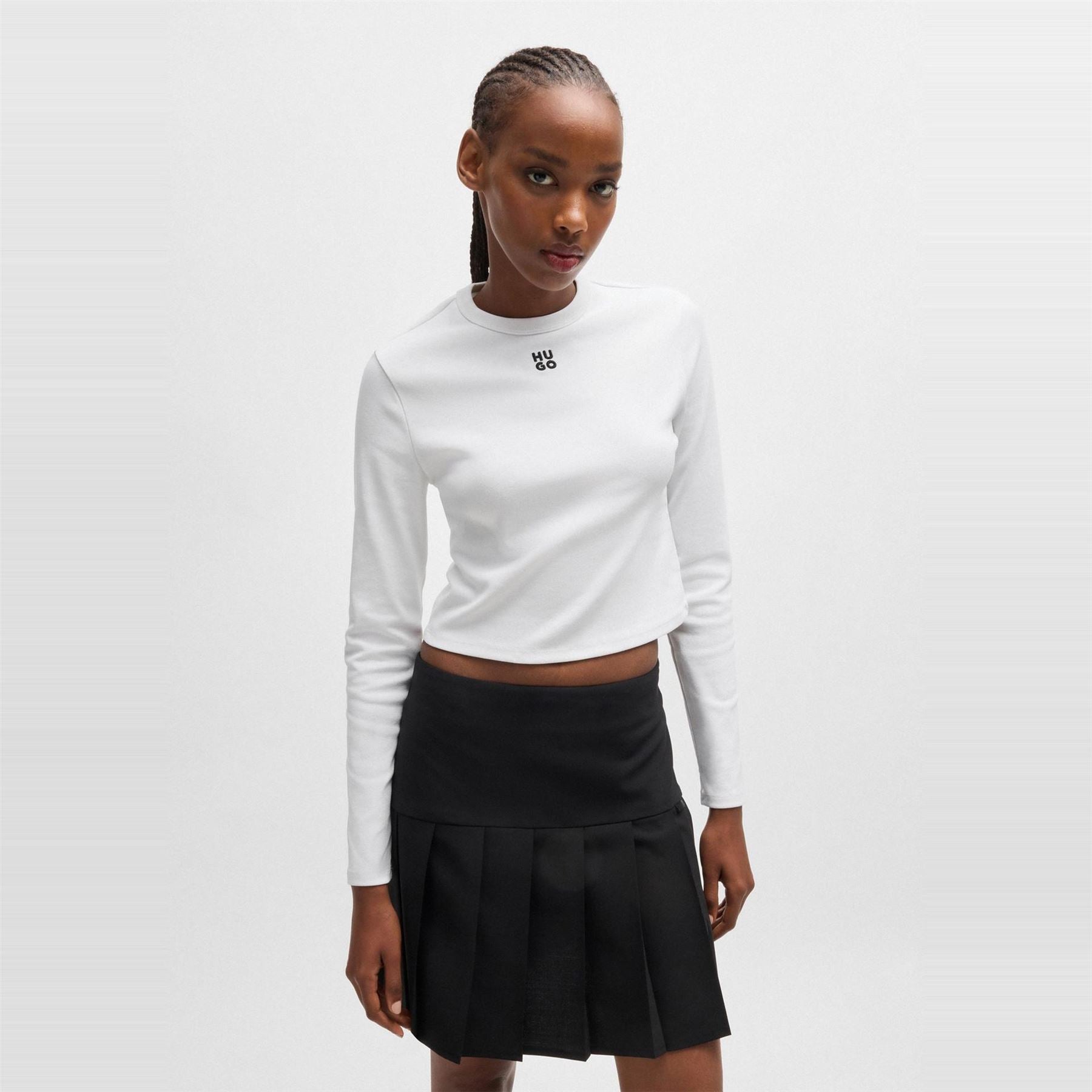 Hugo Cropped Slim Fit Long Sleeve T-Shirt