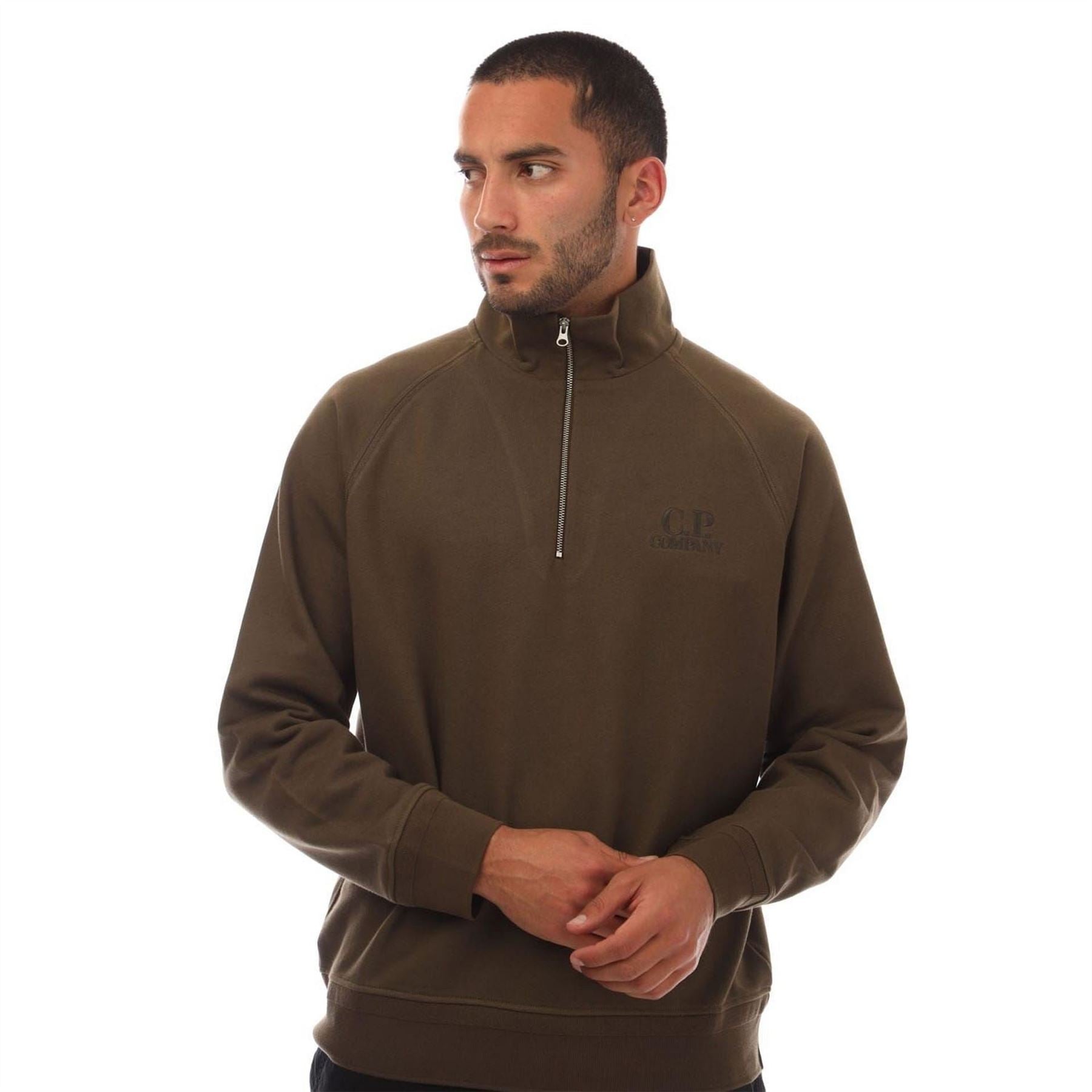CP Company Raised Fleece Half Zip Logo Sweatshirt