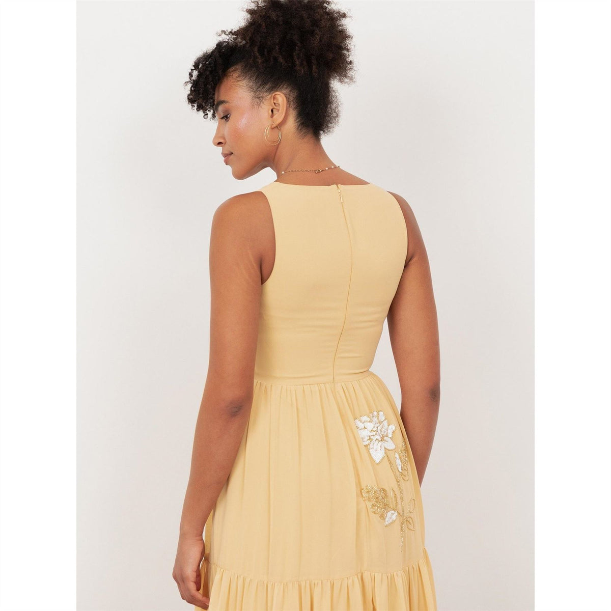 Maya Deluxe Buttercream Floral Embellished V Neck Midaxi Dress With Split