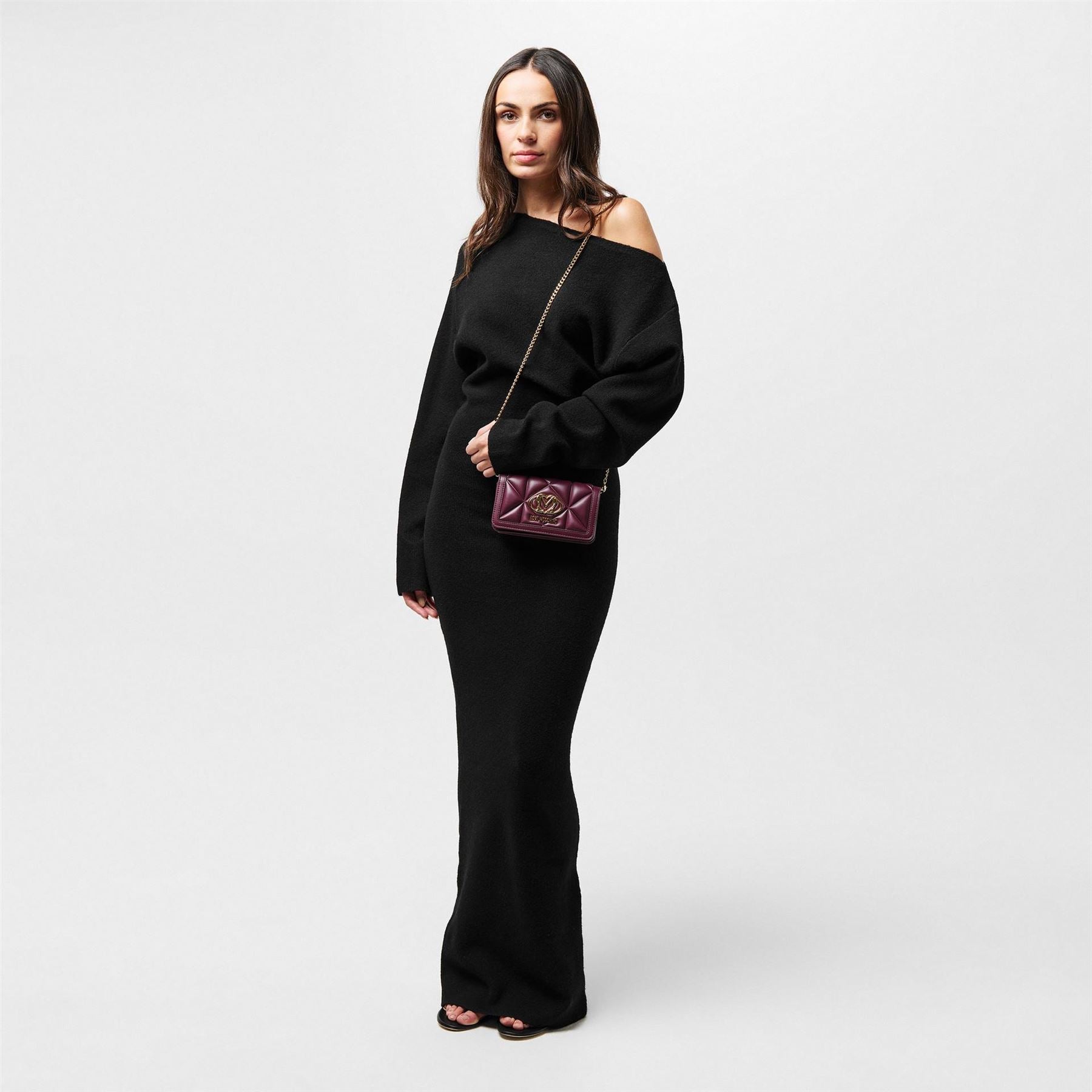 Love Moschino Geometric Patterned Quilt Wallet on Chain Clutch