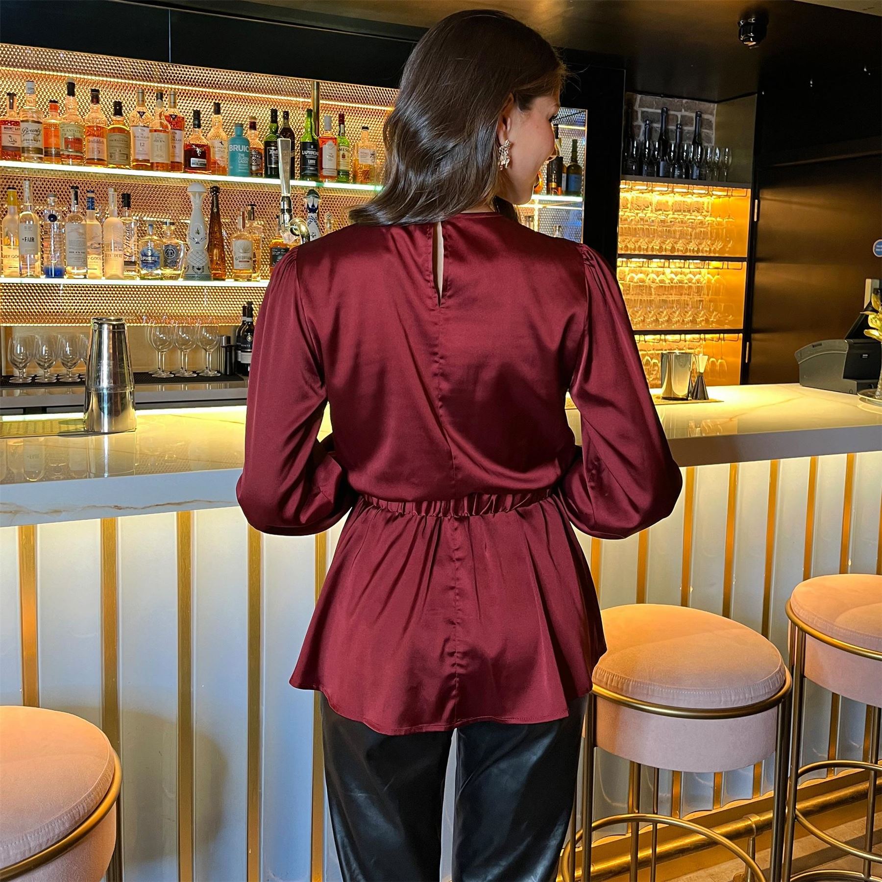 AX Paris Satin Long Sleeve Gold Detail Belt Top