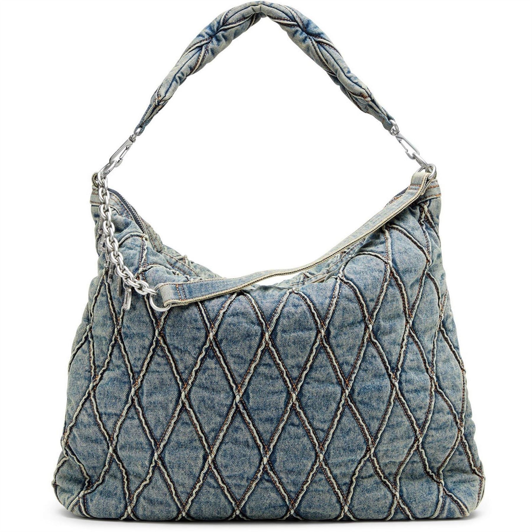 Diesel Charm Geometric Patterned Hobo Bag with Chain