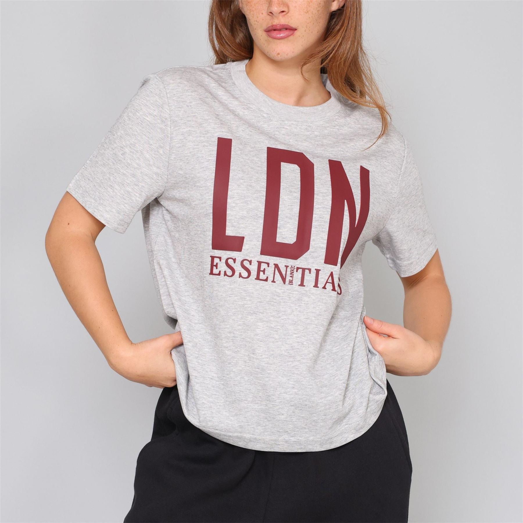 Blank Essentials Lettering Crew Neck Ribbed Collar Short Sleeve Jersey T-Shirt