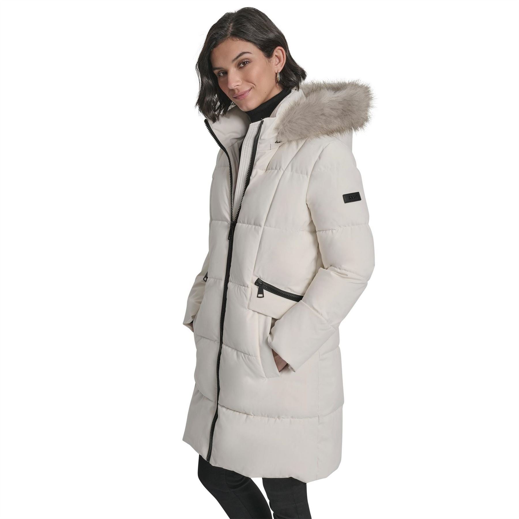 DKNY Medium Fur Hood Puffer Jacket