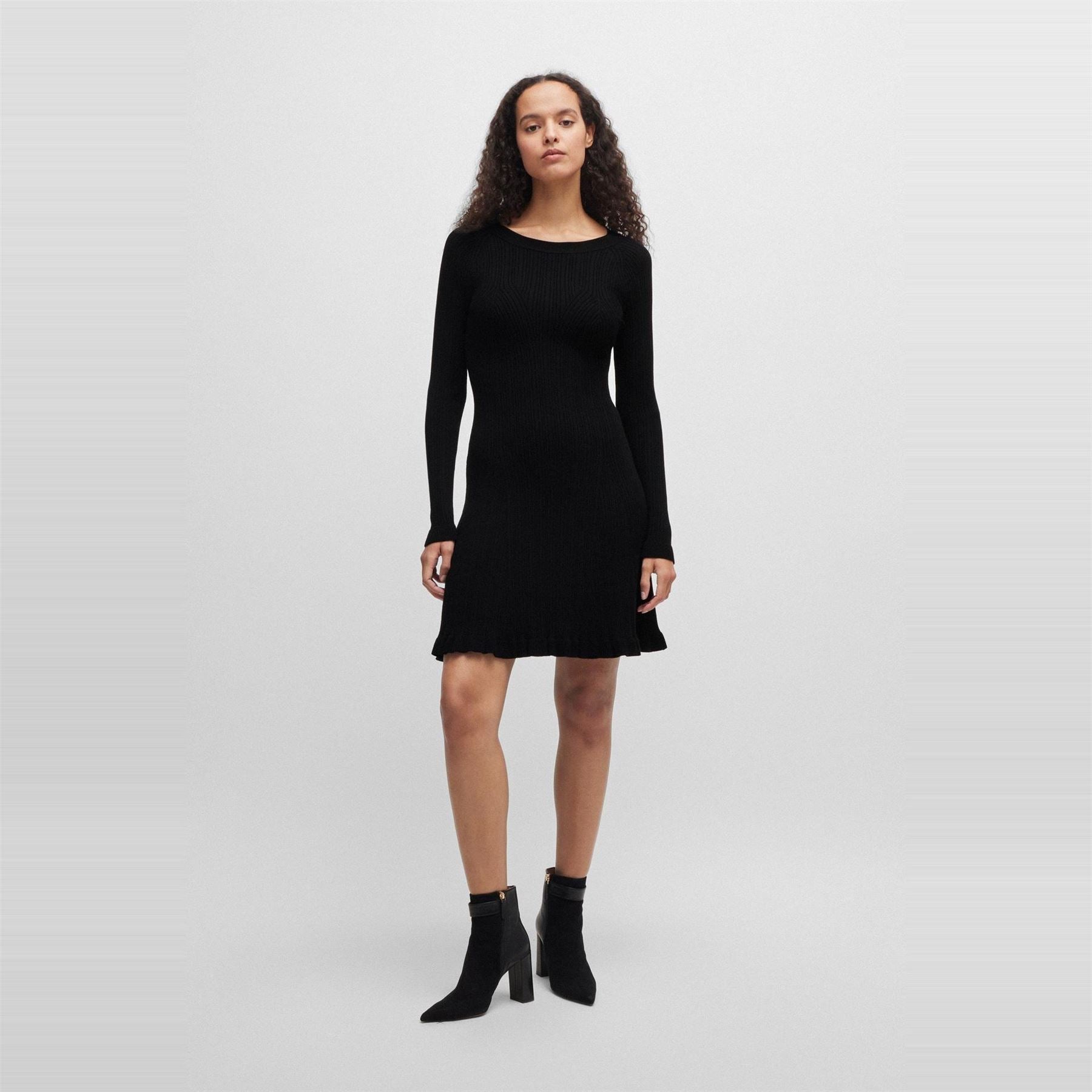 Boss Crew Neck Long Sleeve Knee Length Sweater Dress