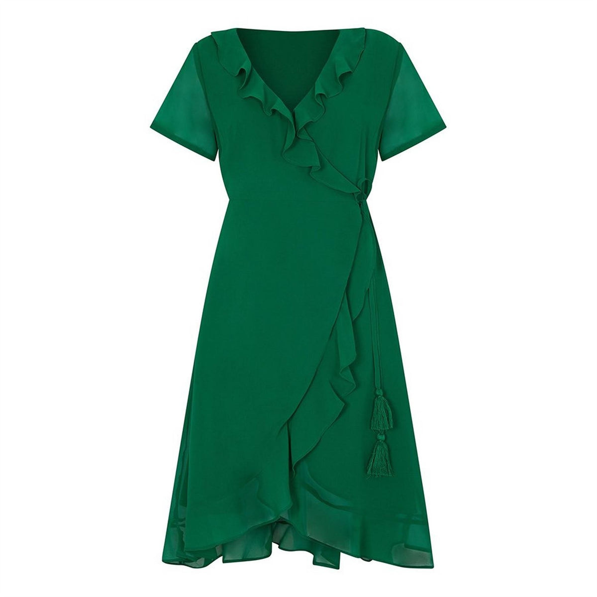 Yumi Frill V-Neck Midi Wrap Dress