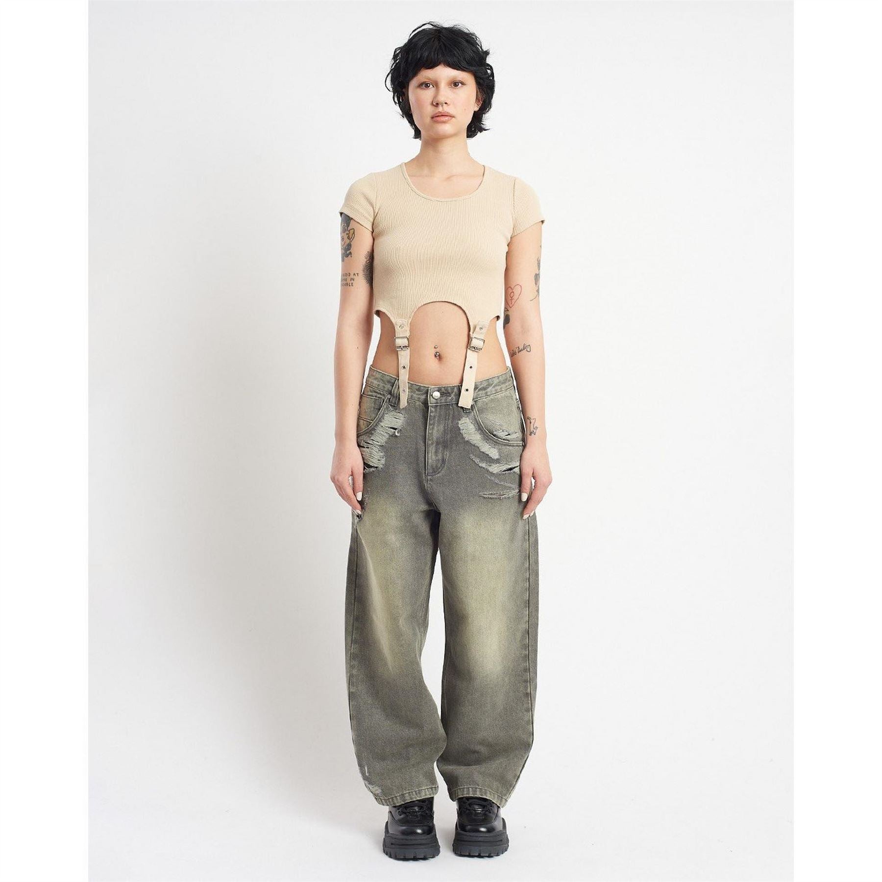 The Ragged Priest Crescent Biggie Wide Leg Jeans