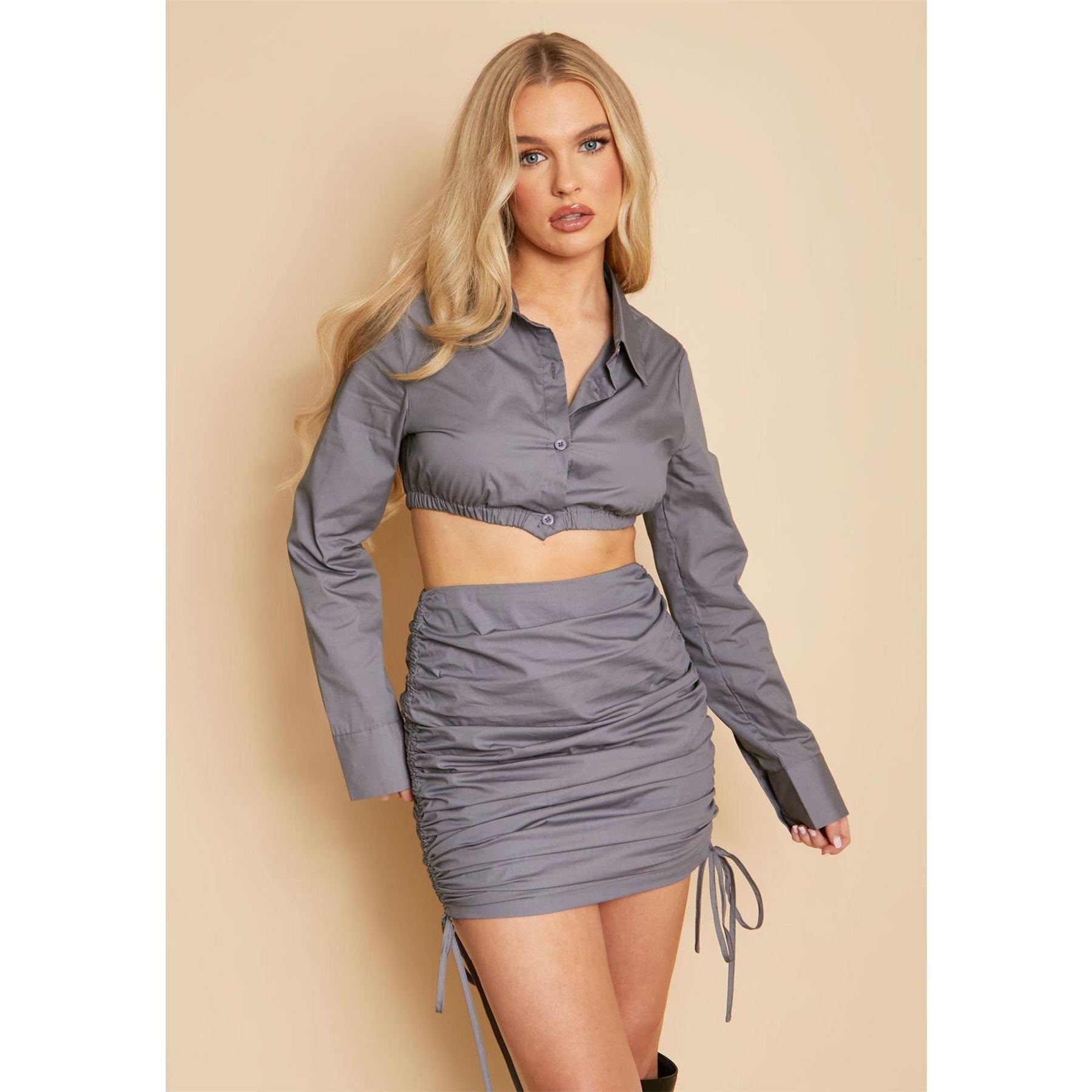 Missy Empire Poplin Extreme Crop Shirt