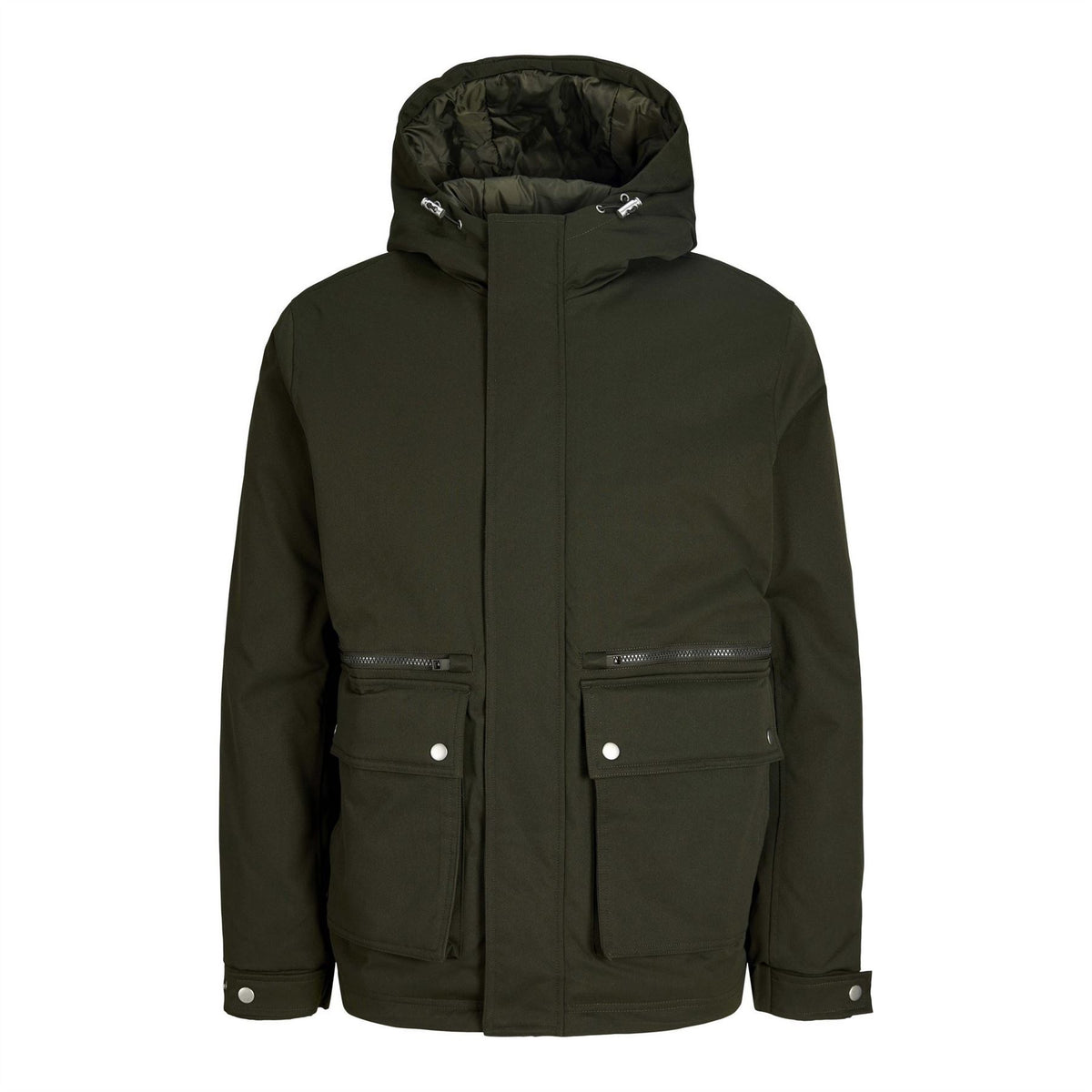 Jack and Jones Wolf Hooded Parka Coat with Snap Button Closure