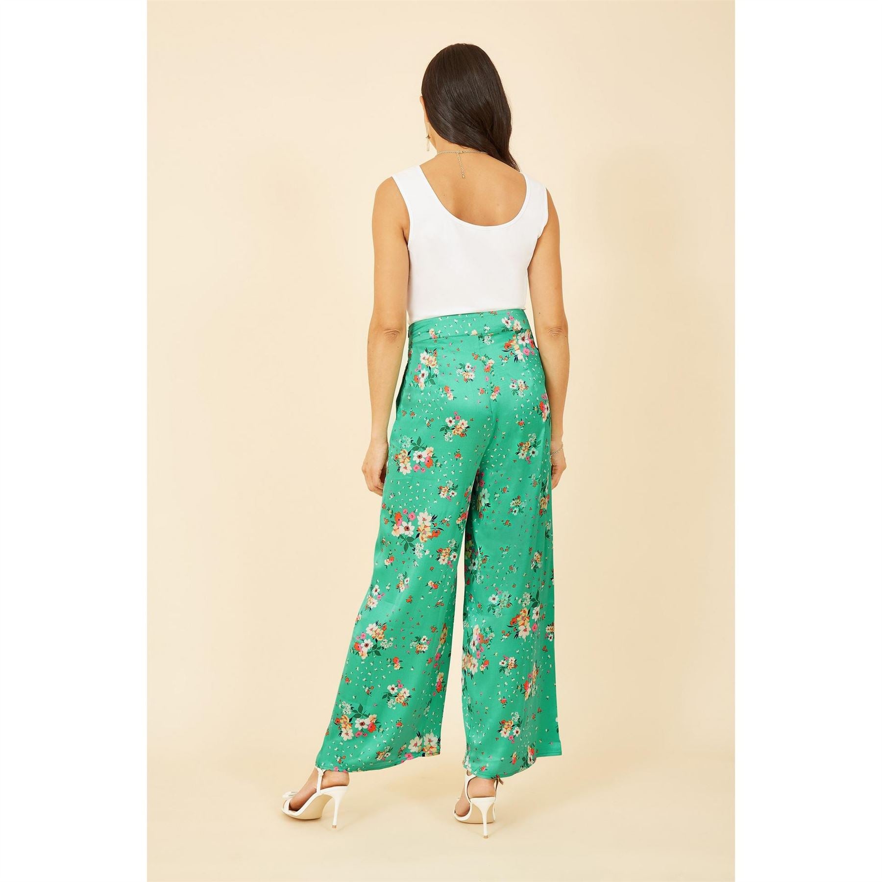 Yumi Floral Satin Wide Leg Trousers