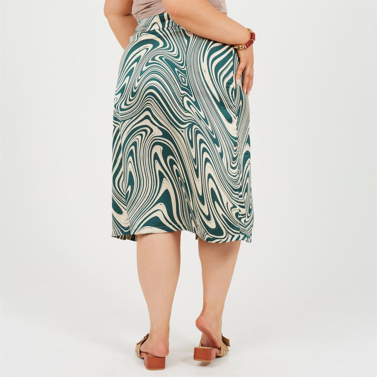 Brave Soul Plus Size Swirl Print Skirt With Side Split  And  Button Detail