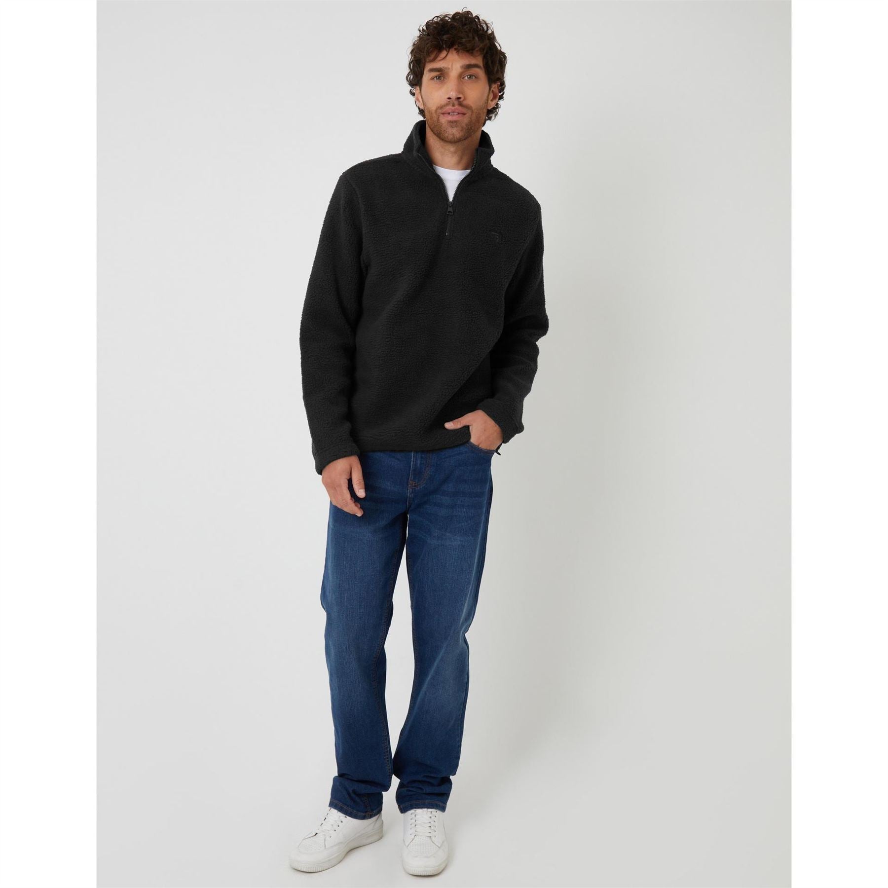 Threadbare Quarter Zip Funnel Neck Long Sleeve Sweatshirt